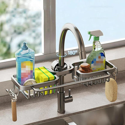 Multifunctional Faucet Shelf Kitchen Storage Sink Draining Basket Household Rack - Black