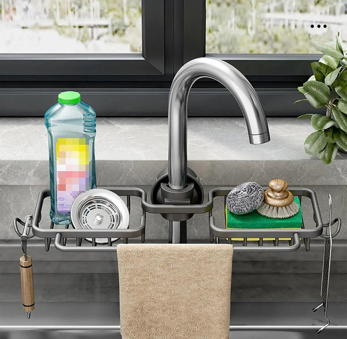 Multifunctional Faucet Shelf Kitchen Storage Sink Draining Basket Household Rack - Black