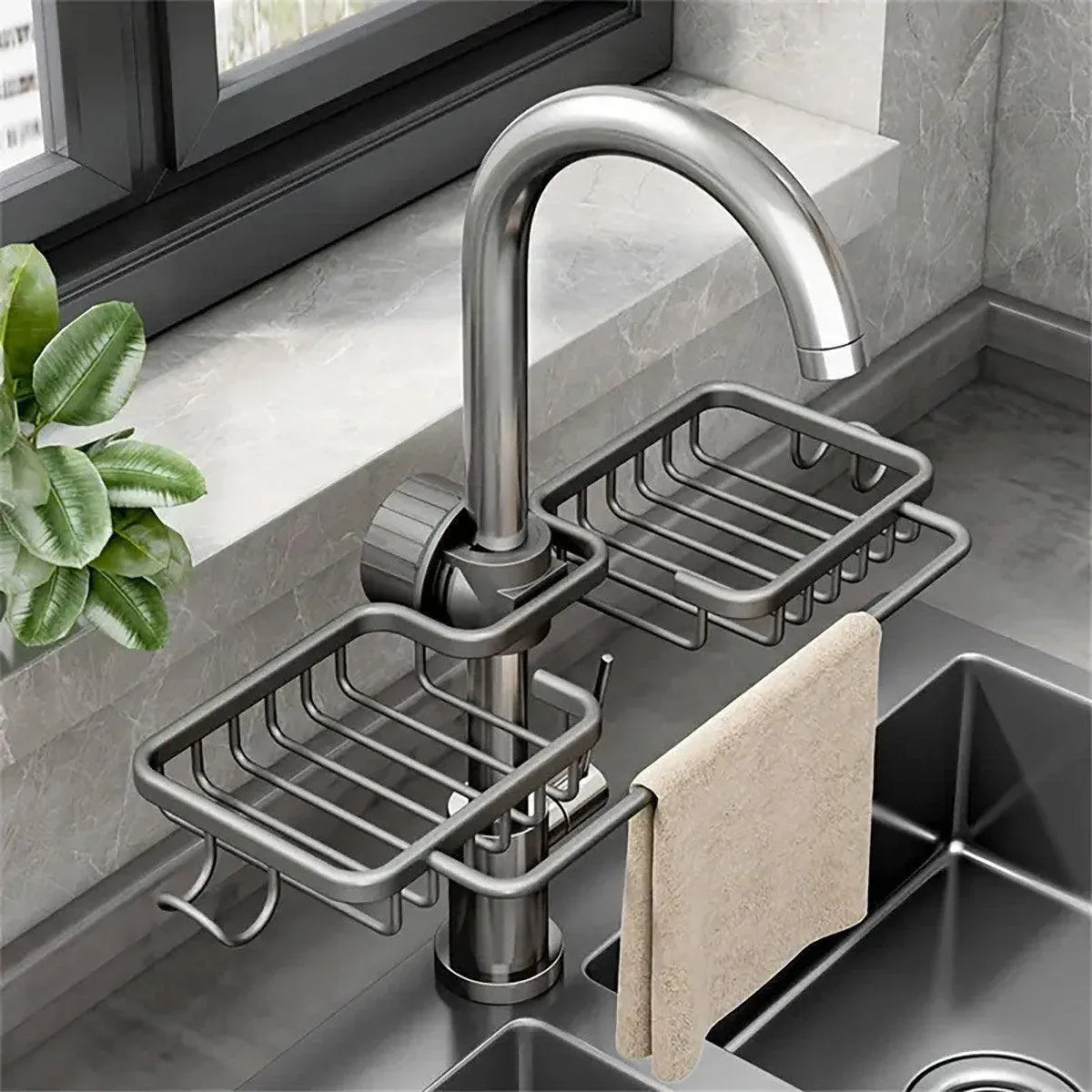 Multifunctional Faucet Shelf Kitchen Storage Sink Draining Basket Household Rack - Black