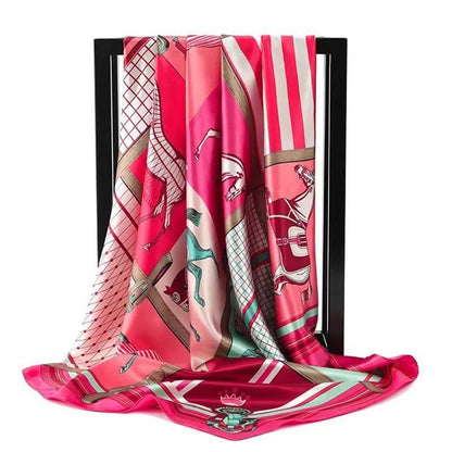 90x90cm Women Silk Satin Wrap Professional Lady Summer Beach Large Square Scarf - Rose Red