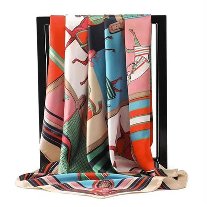 90x90cm Women Silk Satin Wrap Professional Lady Summer Beach Large Square Scarf - Rose Red