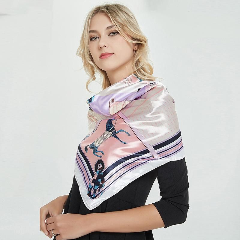 90x90cm Women Silk Satin Wrap Professional Lady Summer Beach Large Square Scarf - Rose Red