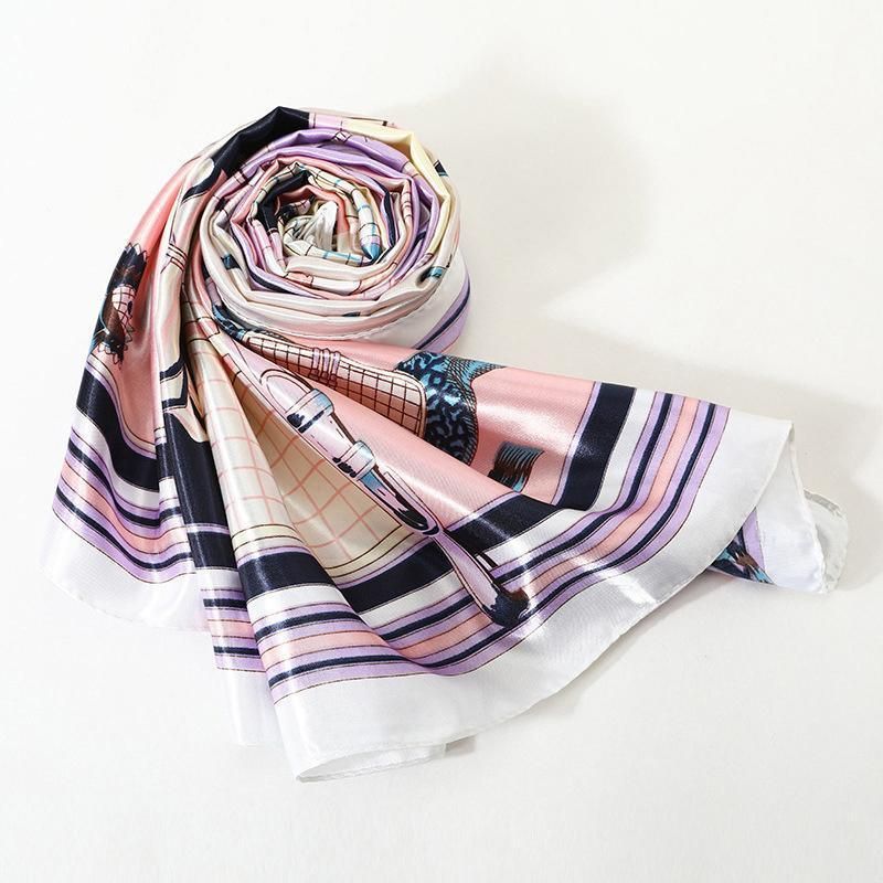 90x90cm Women Silk Satin Wrap Professional Lady Summer Beach Large Square Scarf - Rose Red
