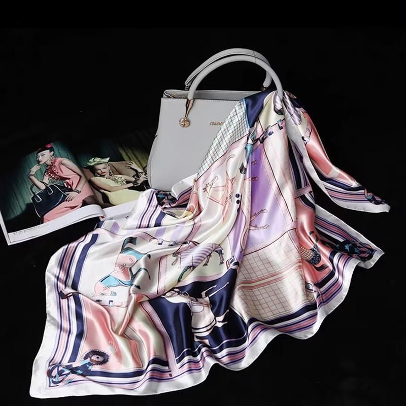 90x90cm Women Silk Satin Wrap Professional Lady Summer Beach Large Square Scarf - Rose Red