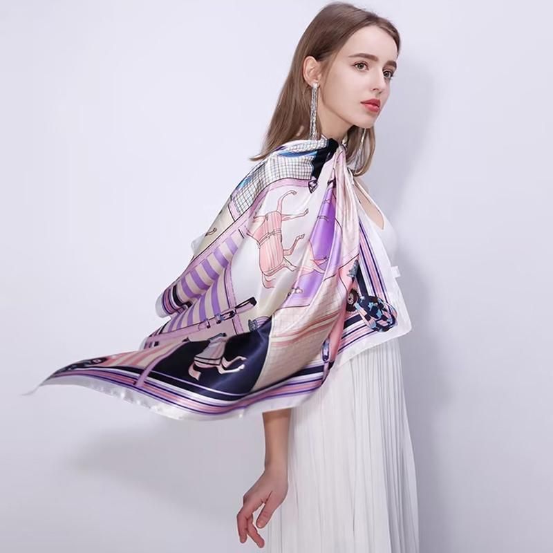 90x90cm Women Silk Satin Wrap Professional Lady Summer Beach Large Square Scarf - Rose Red