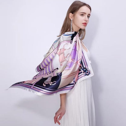 90x90cm Women Silk Satin Wrap Professional Lady Summer Beach Large Square Scarf - Rose Red