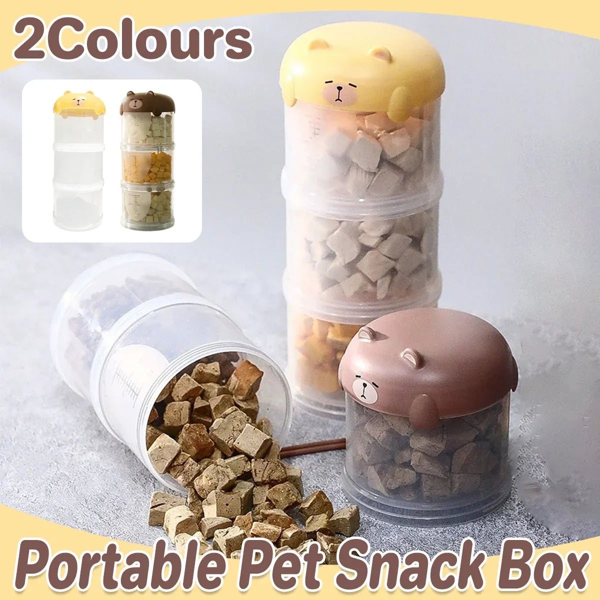 3-Tier Portable Pet Food Storage Container - Stackable Snack Bucket Bear Lid - Coffee