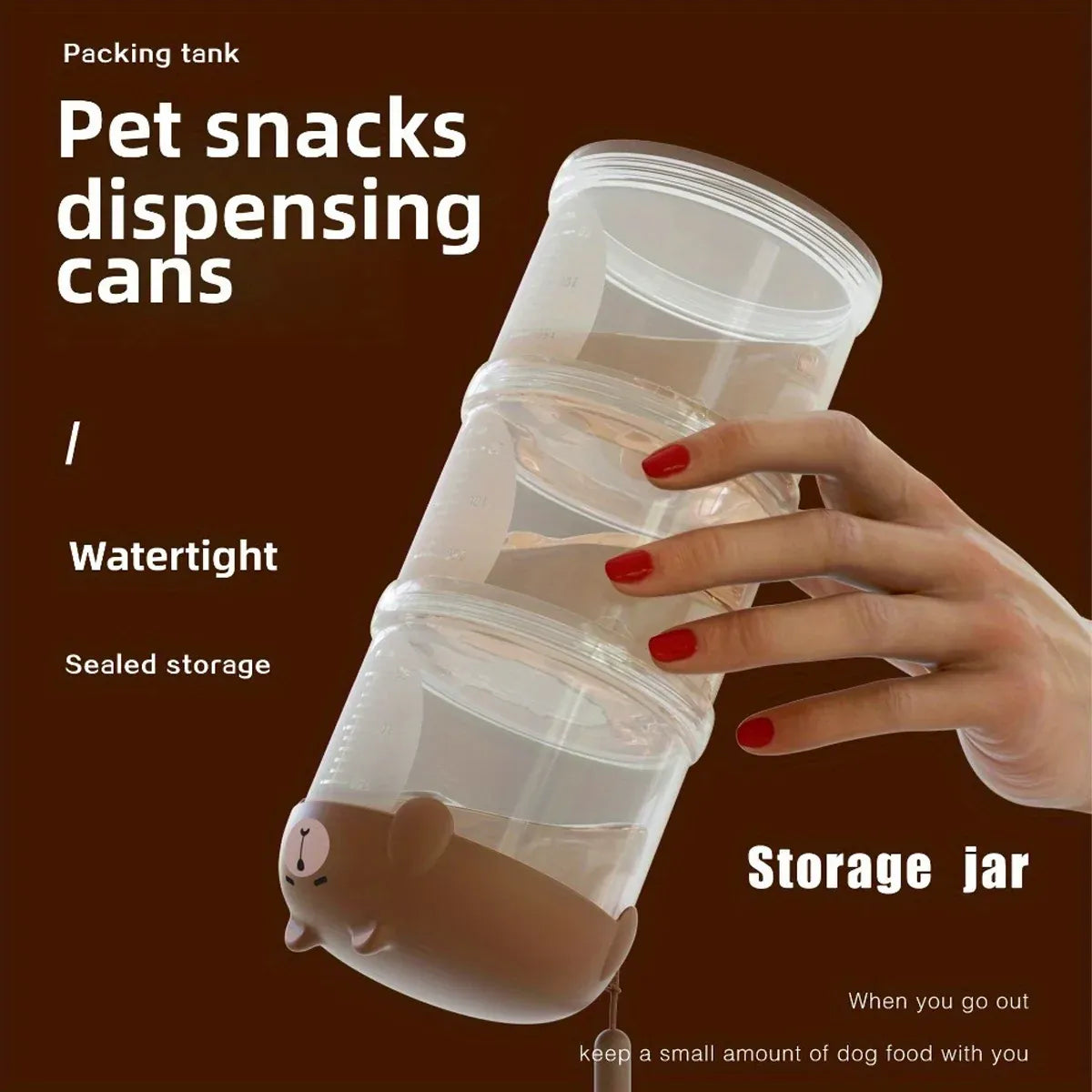 3-Tier Portable Pet Food Storage Container - Stackable Snack Bucket Bear Lid - Coffee