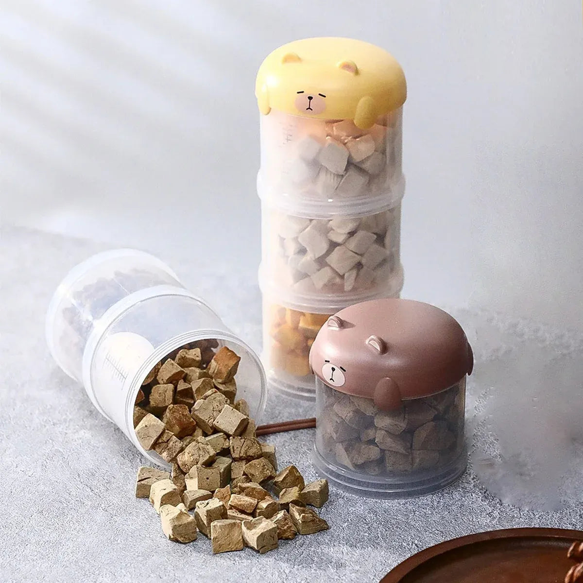 3-Tier Portable Pet Food Storage Container - Stackable Snack Bucket Bear Lid - Coffee