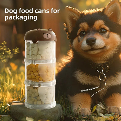3-Tier Portable Pet Food Storage Container - Stackable Snack Bucket Bear Lid - Coffee