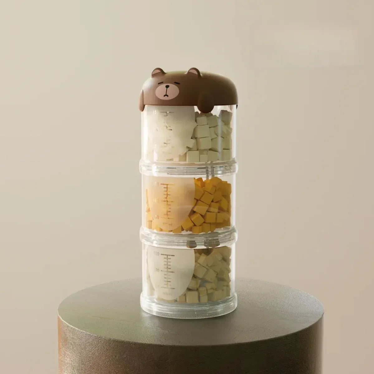 3-Tier Portable Pet Food Storage Container - Stackable Snack Bucket Bear Lid - Coffee