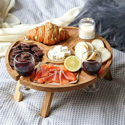 Wooden Portable Dining Table Outdoor Picnic Snack Fruit Serving Foldable Tray