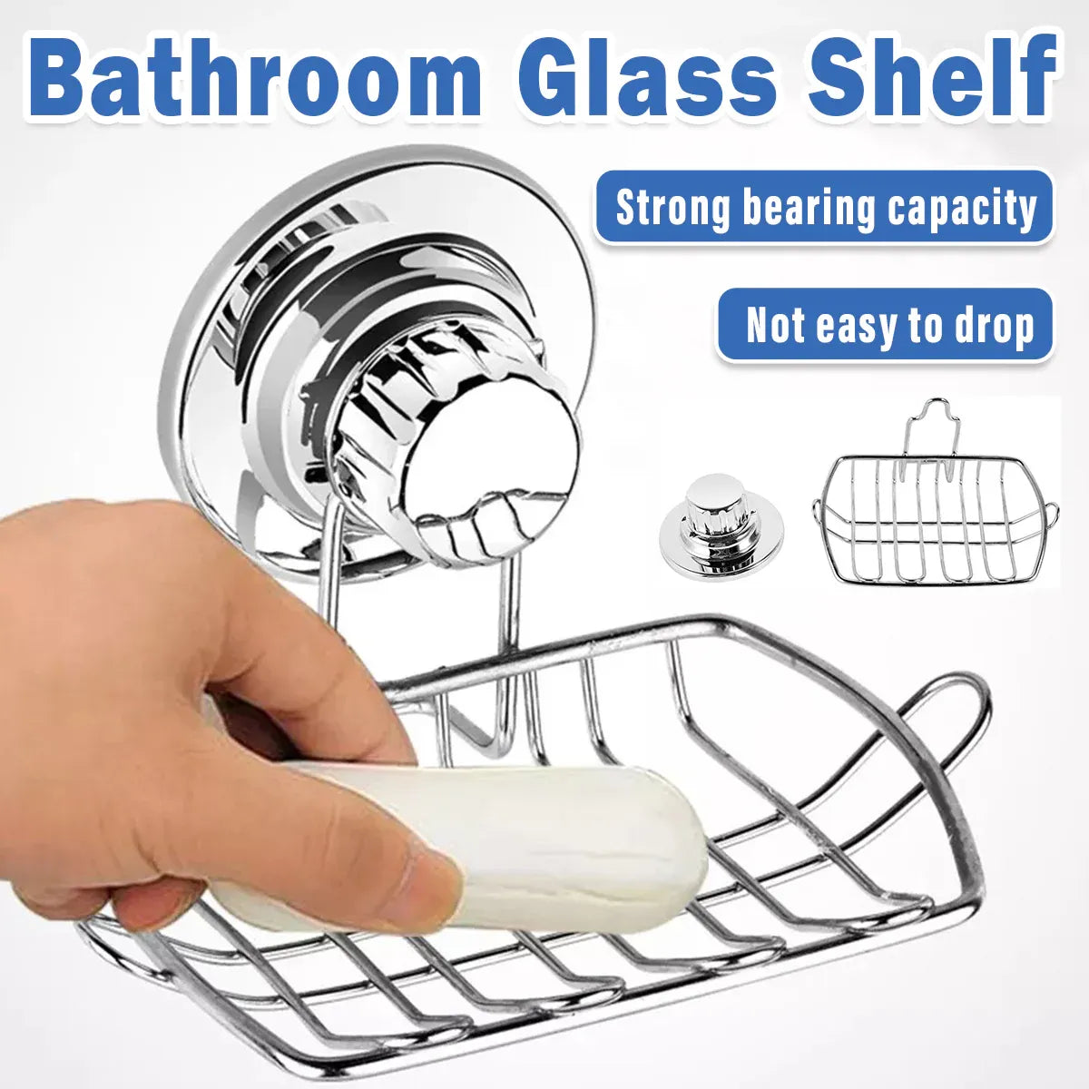 Stainless Steel Soap Dish Rack Suction Cup Silver Wall Mounted Bathroom Storage