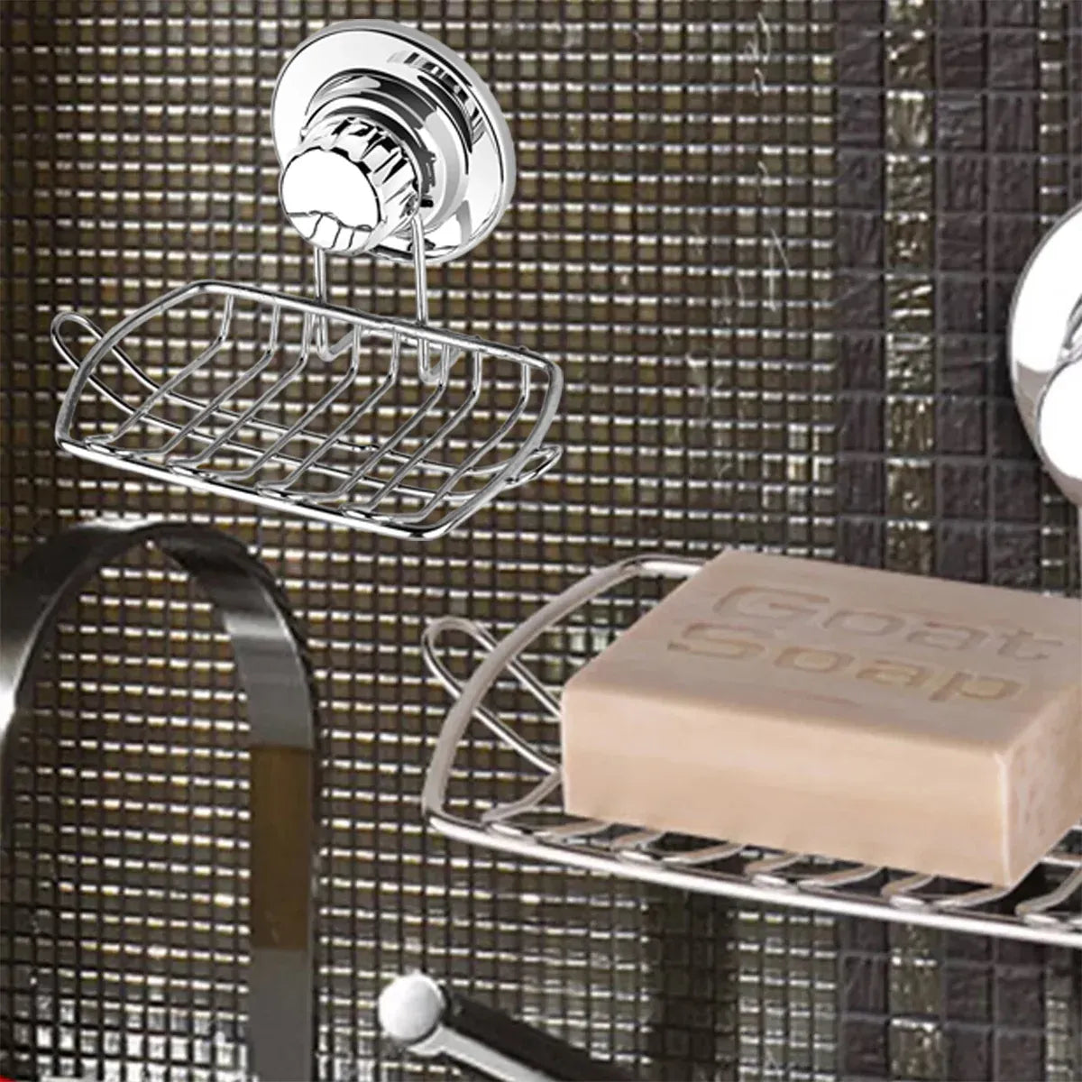 Stainless Steel Soap Dish Rack Suction Cup Silver Wall Mounted Bathroom Storage