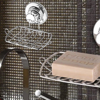 Stainless Steel Soap Dish Rack Suction Cup Silver Wall Mounted Bathroom Storage