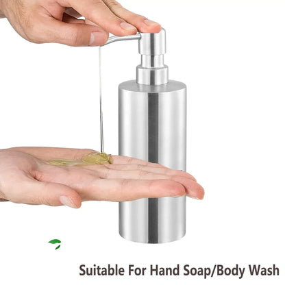 Soap Dispenser 500ml Stainless Steel Pump Silver Bathroom Liquid Container