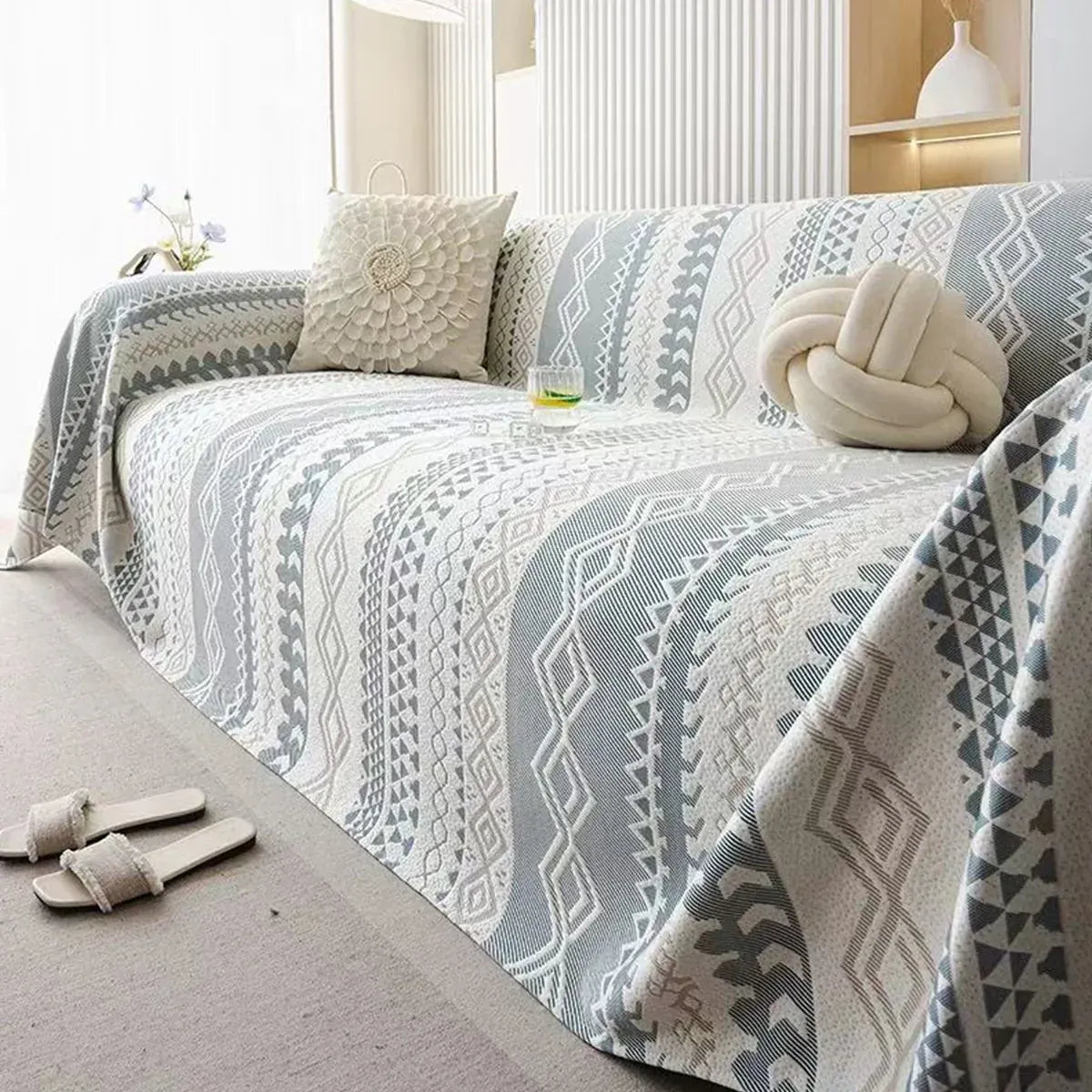 Sofa Cover Modern Geometric Green Breathable Soft for Living Room - 180 x 130cm