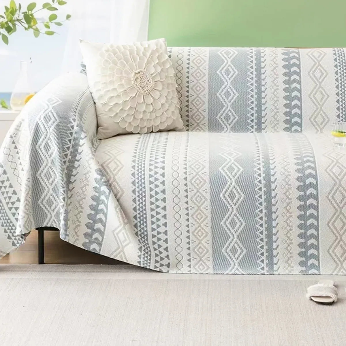 Sofa Cover Modern Geometric Green Breathable Soft for Living Room - 180 x 130cm
