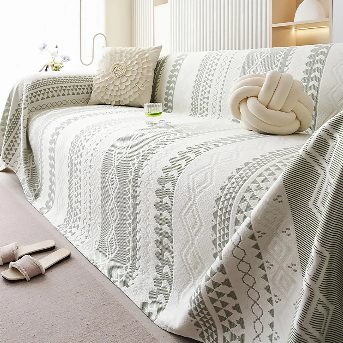 Sofa Cover Modern Geometric Green Breathable Soft for Living Room - 180 x 130cm
