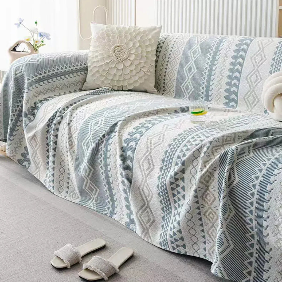 Sofa Cover Modern Geometric Green Breathable Soft for Living Room - 180 x 130cm