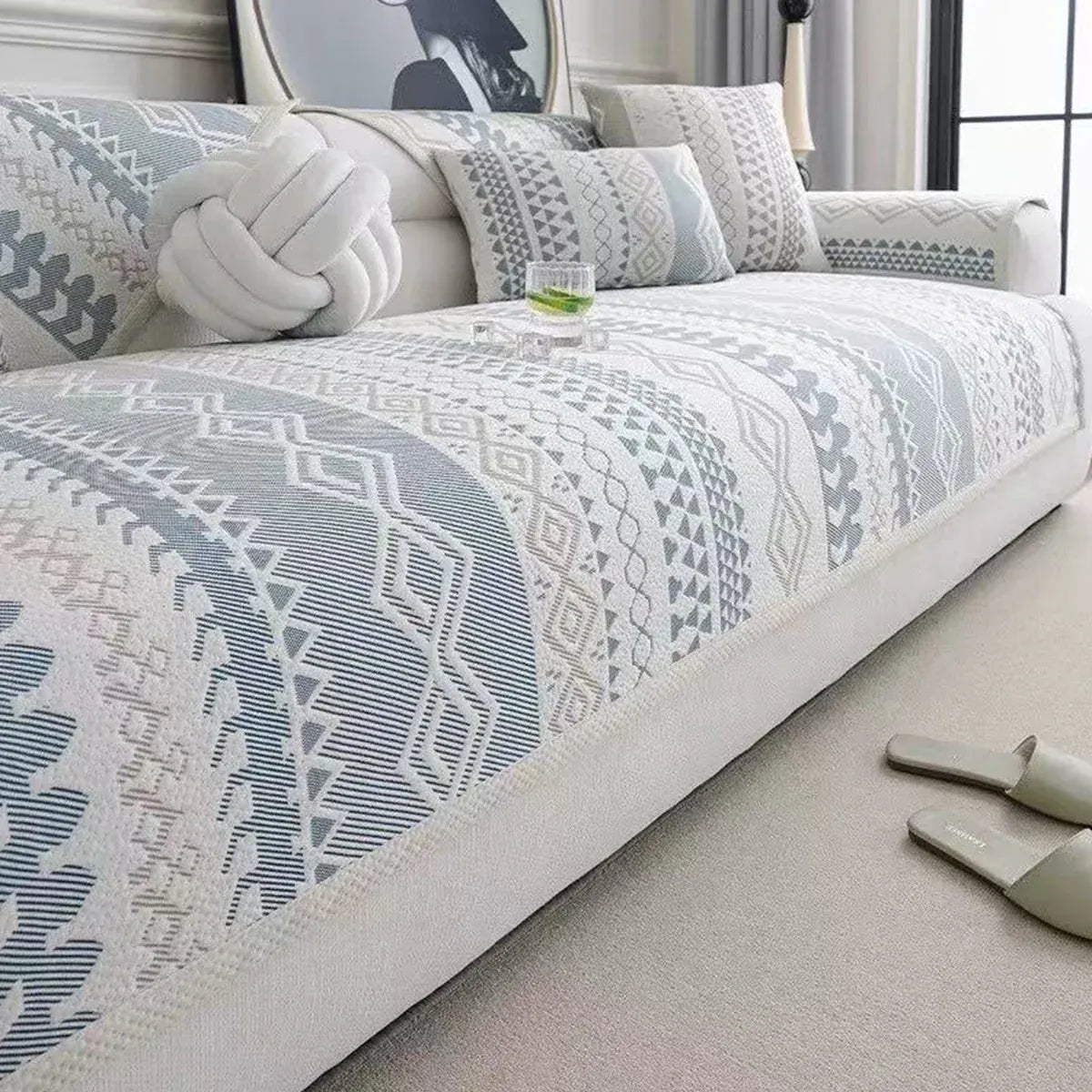 Sofa Cover Modern Geometric Green Breathable Soft for Living Room - 180 x 130cm