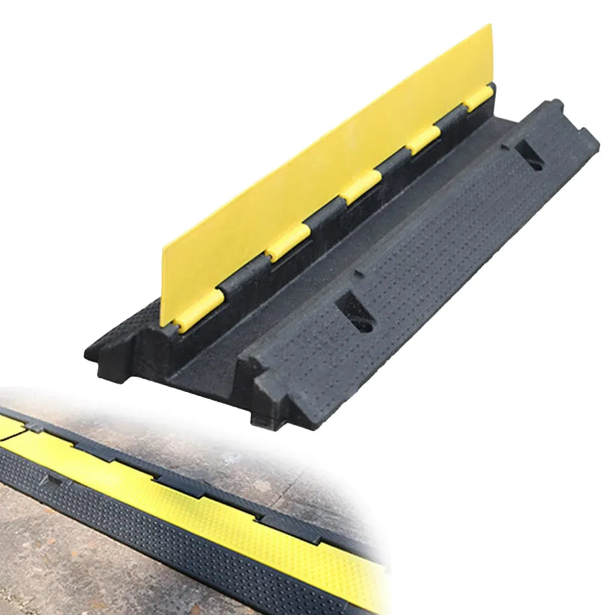 Rubber Slotted Speed Bump with Flip Cable Cover for Driveways