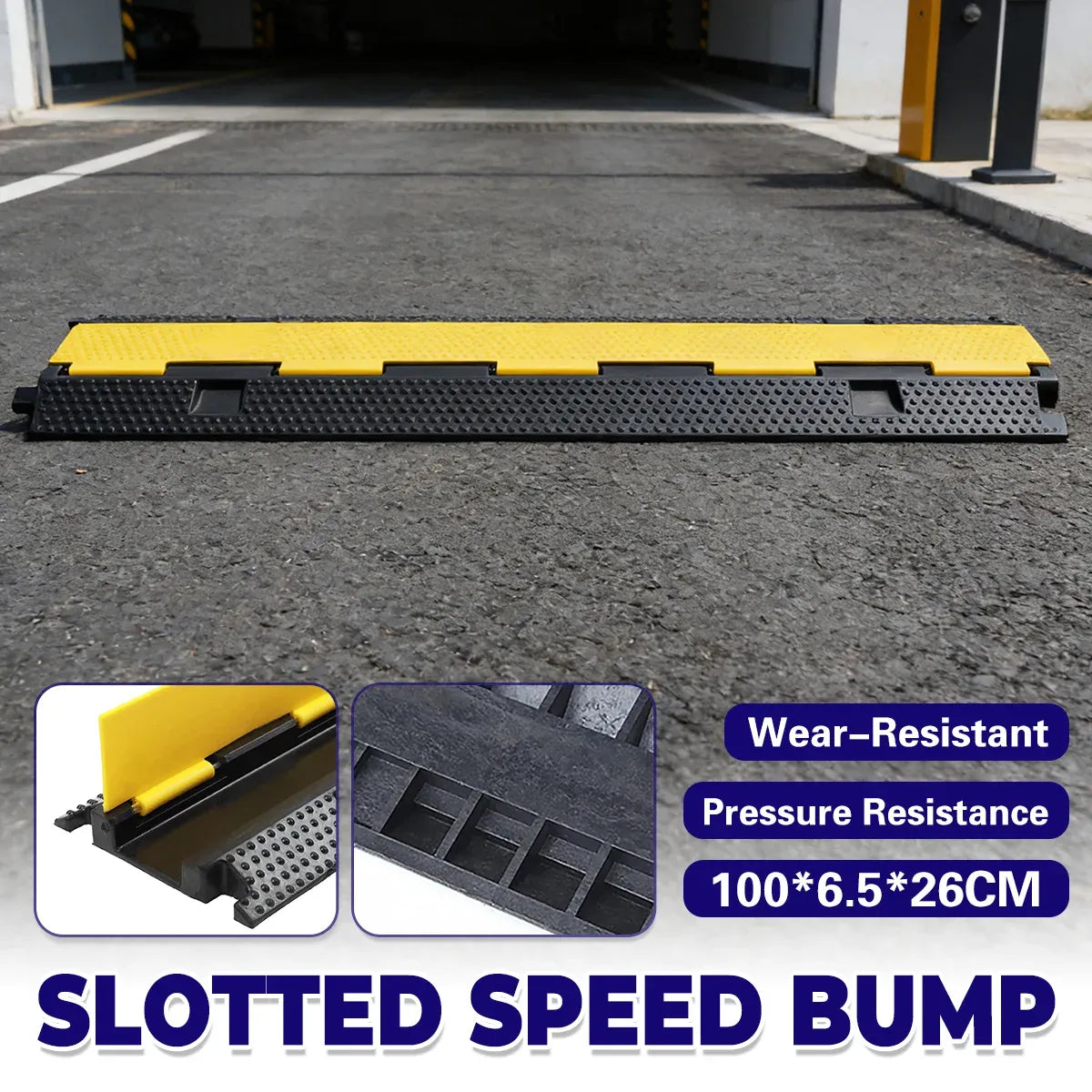 Rubber Slotted Speed Bump with Flip Cable Cover for Driveways