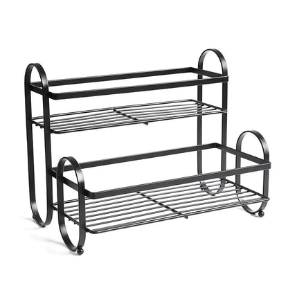 Iron Double Storage Shelf Organiser Durable Metal Rack for Kitchen Bathroom Use - Black