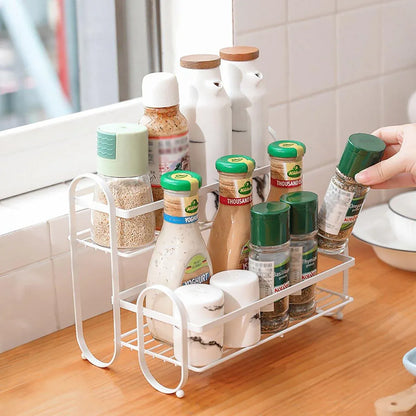 Iron Double Storage Shelf Organiser Durable Metal Rack for Kitchen Bathroom Use - Black