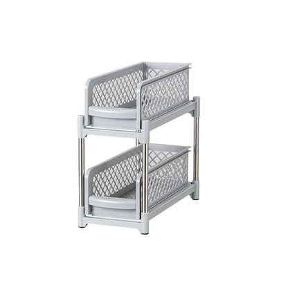 Bathroom Kitchen Sink Storage Rack Drawer Plastic Shelf Seasoning Holder - Grey