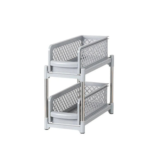 Bathroom Kitchen Sink Storage Rack Drawer Plastic Shelf Seasoning Holder - Grey