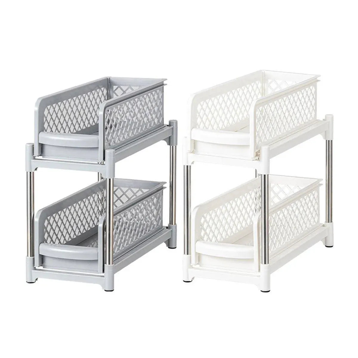 Bathroom Kitchen Sink Storage Rack Drawer Plastic Shelf Seasoning Holder - Grey