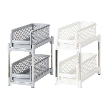 Bathroom Kitchen Sink Storage Rack Drawer Plastic Shelf Seasoning Holder - Grey