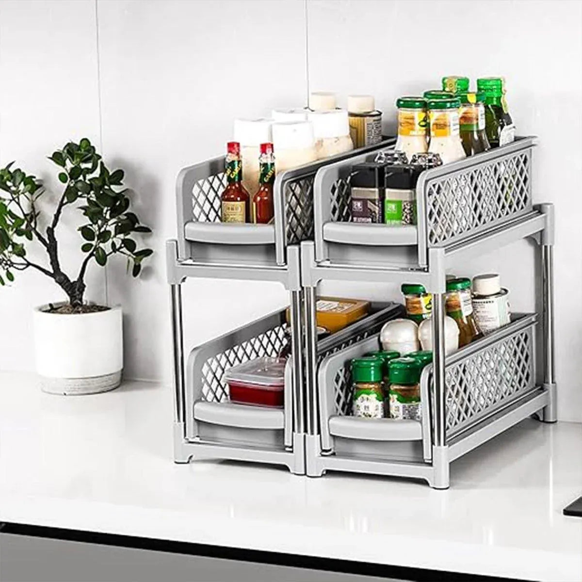Bathroom Kitchen Sink Storage Rack Drawer Plastic Shelf Seasoning Holder - Grey