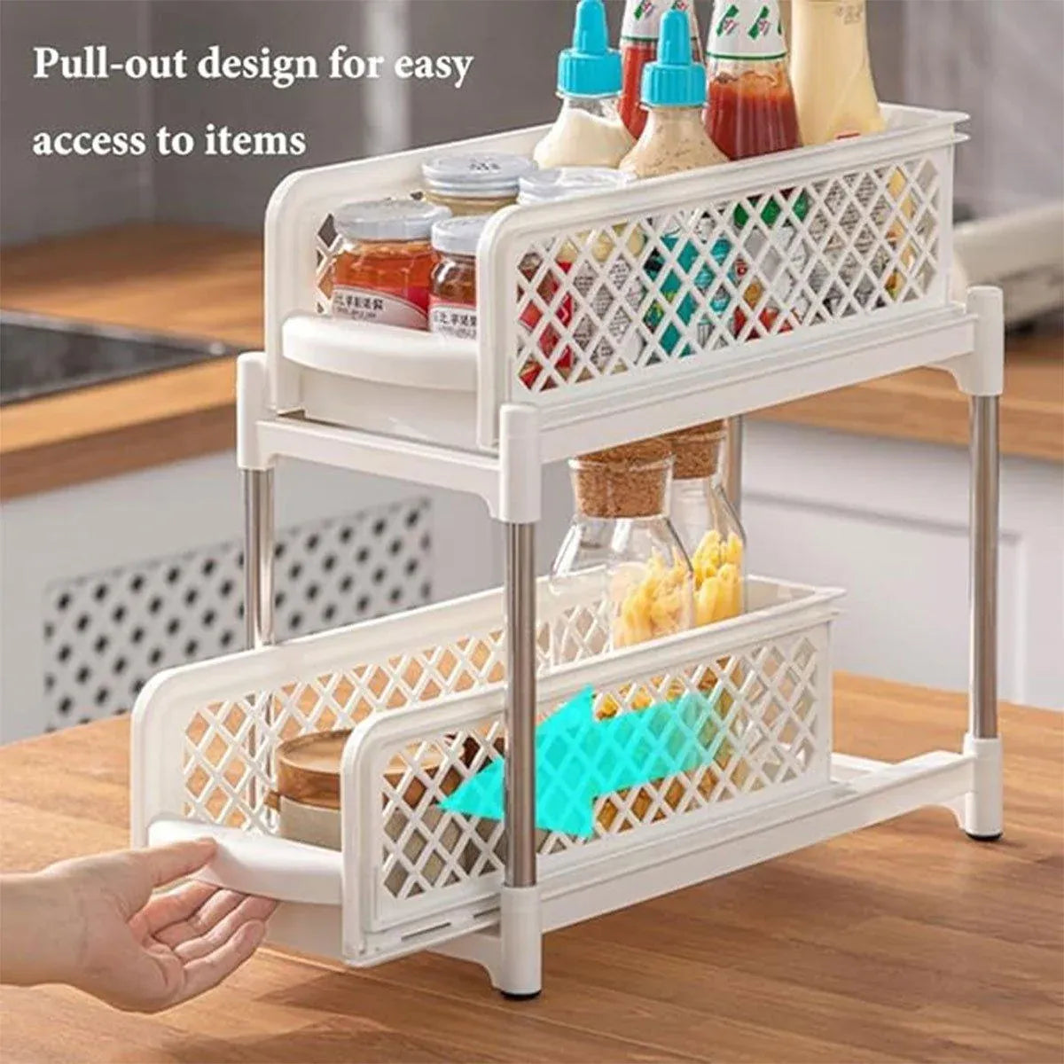 Bathroom Kitchen Sink Storage Rack Drawer Plastic Shelf Seasoning Holder - Grey
