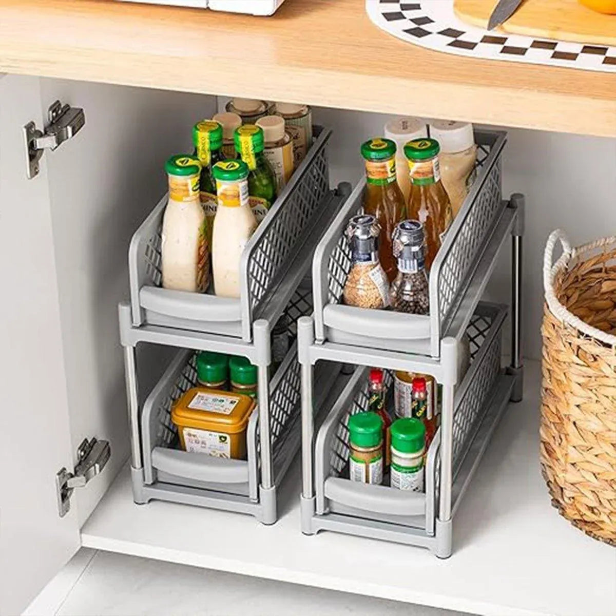 Bathroom Kitchen Sink Storage Rack Drawer Plastic Shelf Seasoning Holder - Grey