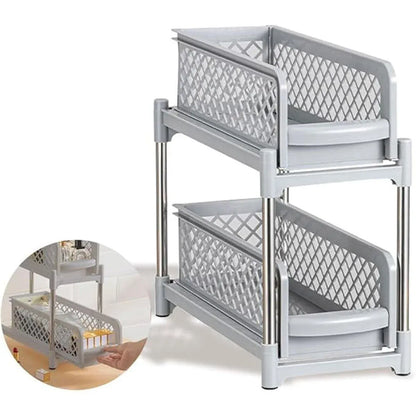 Bathroom Kitchen Sink Storage Rack Drawer Plastic Shelf Seasoning Holder - Grey