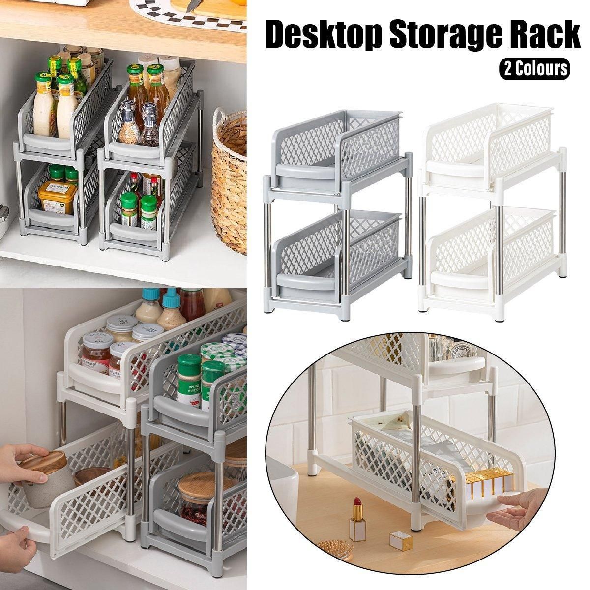 Bathroom Kitchen Sink Storage Rack Drawer Plastic Shelf Seasoning Holder - Grey