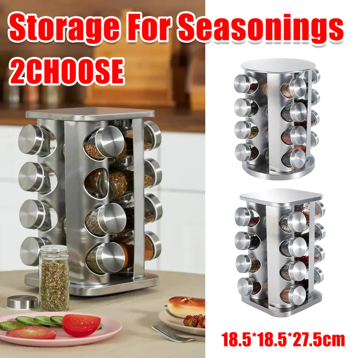 Rotating Spice Bottle Seasoning Rack Multi layer Seasoning Jar Storage Kitchen - Square