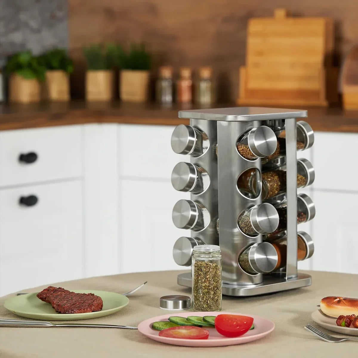 Rotating Spice Bottle Seasoning Rack Multi layer Seasoning Jar Storage Kitchen - Square