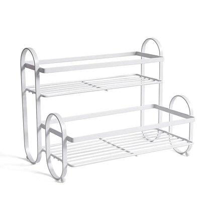 Iron Double Storage Shelf Organiser Durable Metal Rack for Kitchen Bathroom Use - White