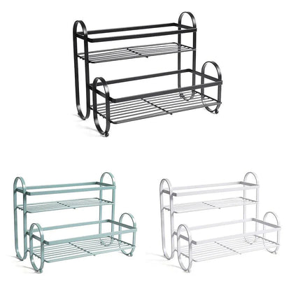 Iron Double Storage Shelf Organiser Durable Metal Rack for Kitchen Bathroom Use - White