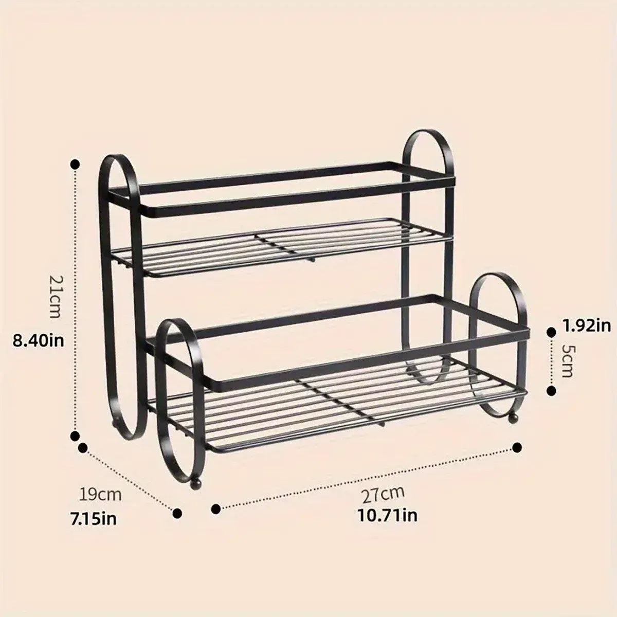 Iron Double Storage Shelf Organiser Durable Metal Rack for Kitchen Bathroom Use - White