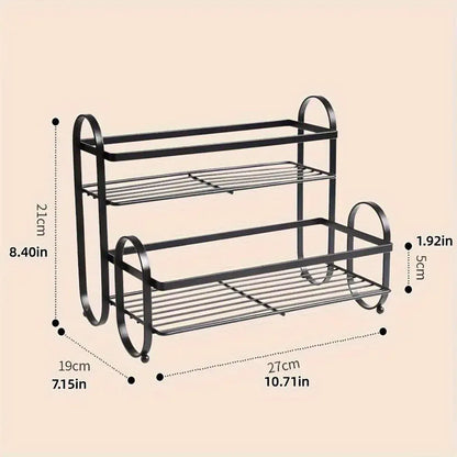 Iron Double Storage Shelf Organiser Durable Metal Rack for Kitchen Bathroom Use - White