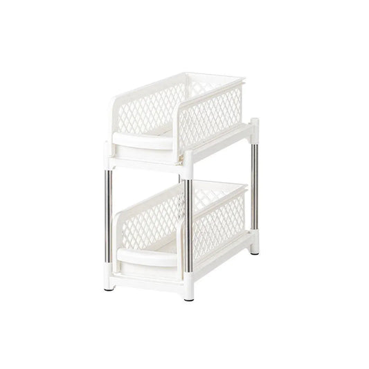 Bathroom Kitchen Sink Storage Rack Drawer Plastic Shelf Seasoning Holder - White