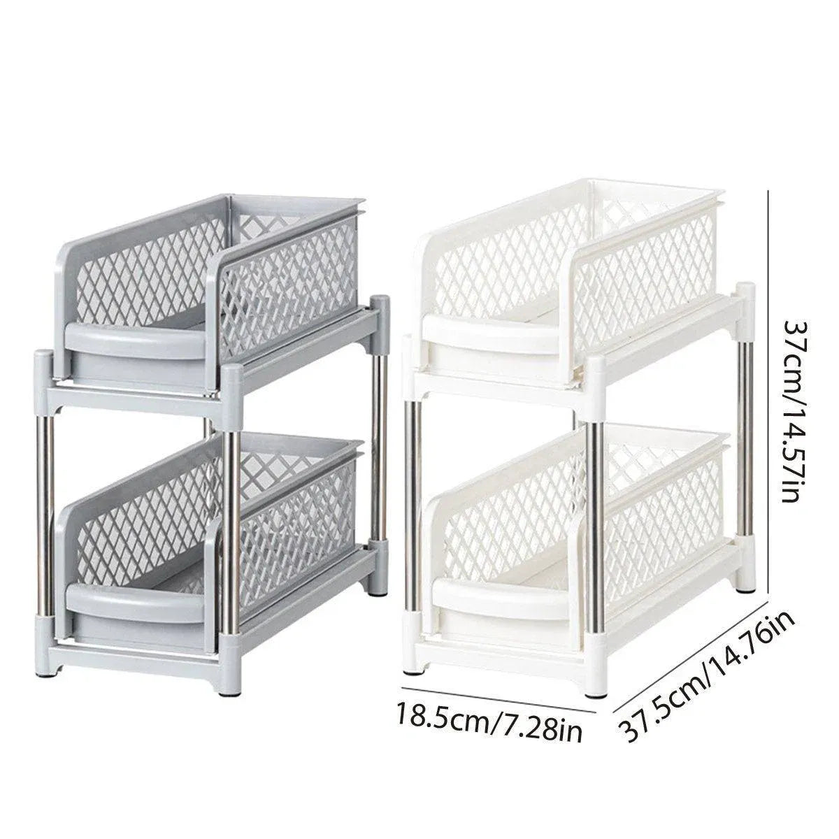 Bathroom Kitchen Sink Storage Rack Drawer Plastic Shelf Seasoning Holder - White