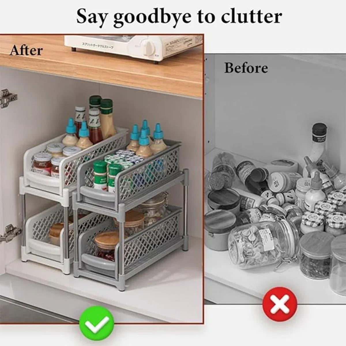 Bathroom Kitchen Sink Storage Rack Drawer Plastic Shelf Seasoning Holder - White