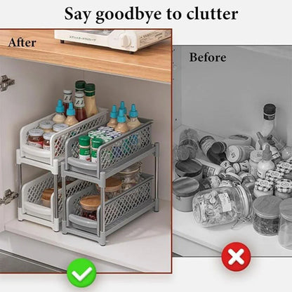Bathroom Kitchen Sink Storage Rack Drawer Plastic Shelf Seasoning Holder - White