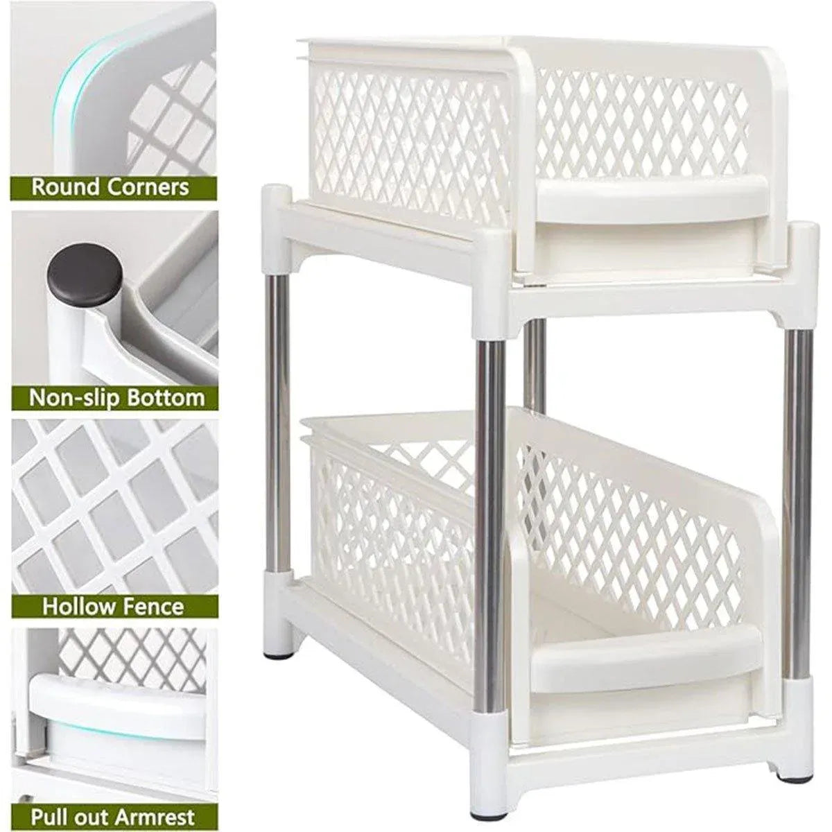 Bathroom Kitchen Sink Storage Rack Drawer Plastic Shelf Seasoning Holder - White