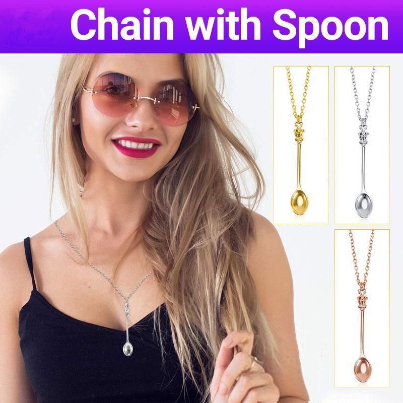 Mini Crown Spoon Necklace Pendant Charm Festival Cutlery Tea Party Gift - Gold